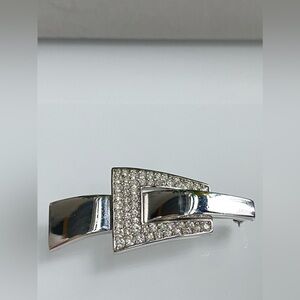 Vintage GIVENCHY 1977 Pave Swarovski Crystals Silver Buckle Brooch Pin